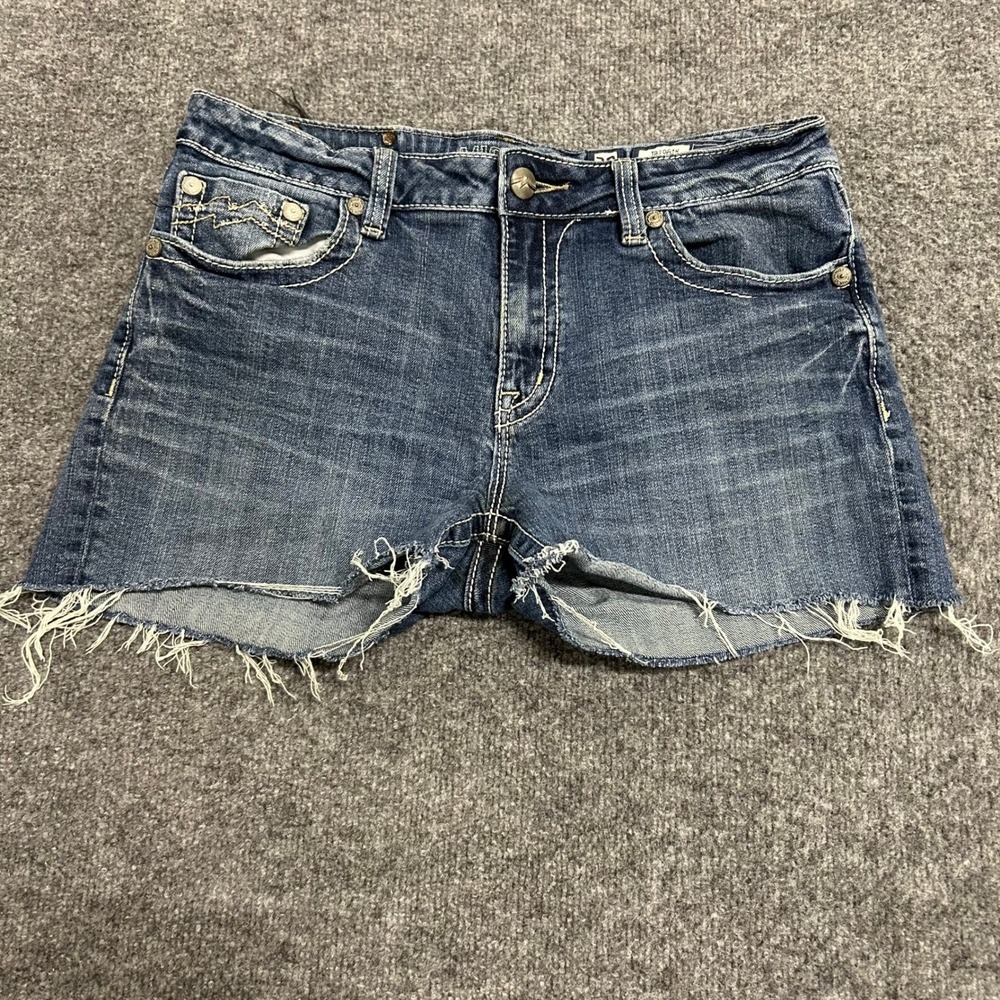 Miss Me Denim Shorts Womens Size 30 Dark Wash Boyfriend Fit Raw Hem JB1061H